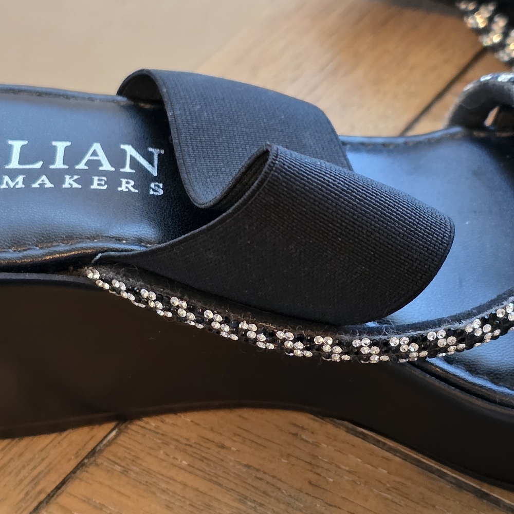 Italian Shoemakers Black Sandals with Glittering Trim